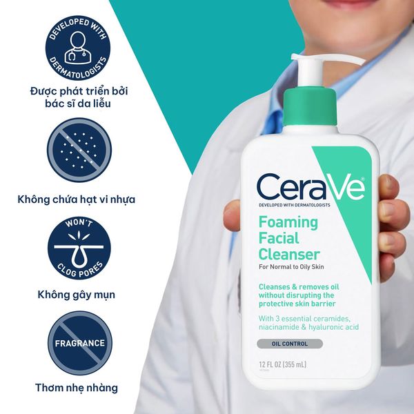 Sửa rửa mặt Cerave Foaming dành cho da dầu, da thường - husamarts.com