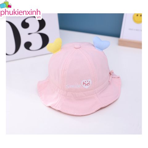  Nón Em Bé NCC73 – Xô Tai Kèm Tim Ngộ Nghĩnh – Màu Hồng/Kem – Siêu Dễ Thương 