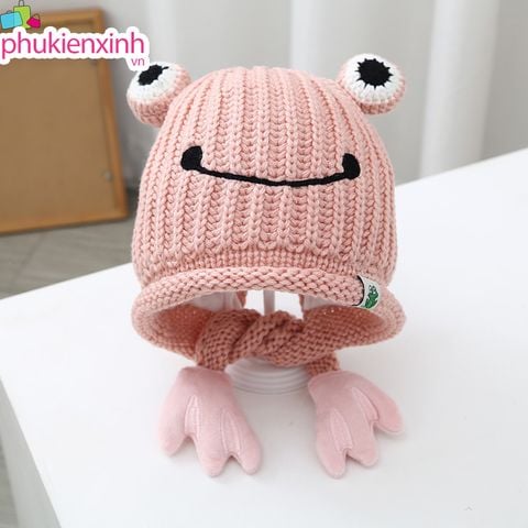  Nón Len Em Bé NCC72 – Hình Ếch Cute, Tai Thú Dễ Thương – Màu Kem/Hồng/Be m1 