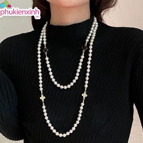  Dây Chuyền DC205 – Ngọc Trai Phối Charm 4 Lá / Hoa – Sang Trọng & Nữ Tính 