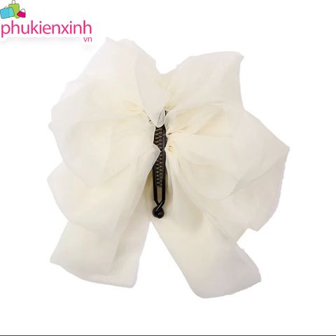  Kẹp Tóc K282 Nữ – Kẹp Tóc Ruy Băng Voan Bản To Siêu Xinh | Màu Kem – Nâu, Dịu Dàng, Tôn Dáng Tóc ✨ 