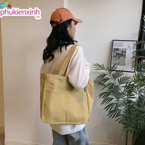  Giỏ Xách Canvas GX0075 – Tote Basic Form Lớn, Phong Cách Hàn Quốc 