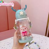 Bình đựng nước học sinh có quai đeo LN08 600ml – Chống tràn, dễ thương, tiện mang theo 