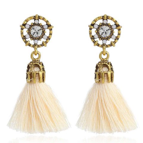  Bông tai BTH0225 – Thiết kế tua rua màu be tinh tế 