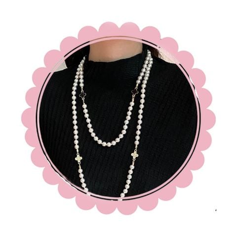  Dây Chuyền DC205 – Ngọc Trai Phối Charm 4 Lá / Hoa – Sang Trọng & Nữ Tính 