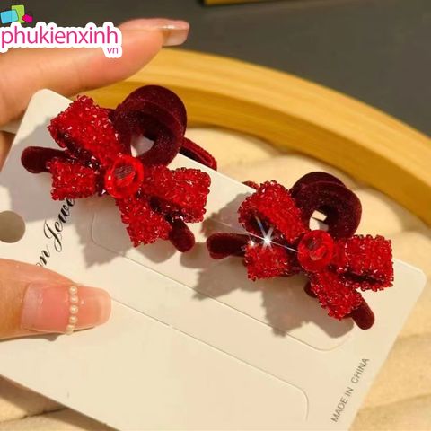  Kẹp Tóc K281 Nơ Đỏ Kim Tuyến – Kẹp Tóc Noel Xinh Xắn, Lấp Lánh, Siêu Nổi Bật ✨ 