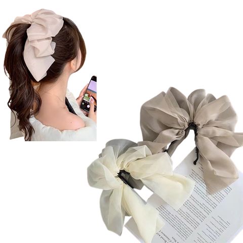  Kẹp Tóc K282 Nữ – Kẹp Tóc Ruy Băng Voan Bản To Siêu Xinh | Màu Kem – Nâu, Dịu Dàng, Tôn Dáng Tóc ✨ 
