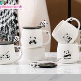  Ly Đựng Nước DL021 – Ly gốm hình Gấu Trúc kèm nắp & muỗng siêu đáng yêu 