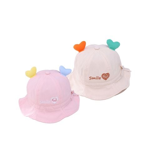  Nón Em Bé NCC73 – Xô Tai Kèm Tim Ngộ Nghĩnh – Màu Hồng/Kem – Siêu Dễ Thương 