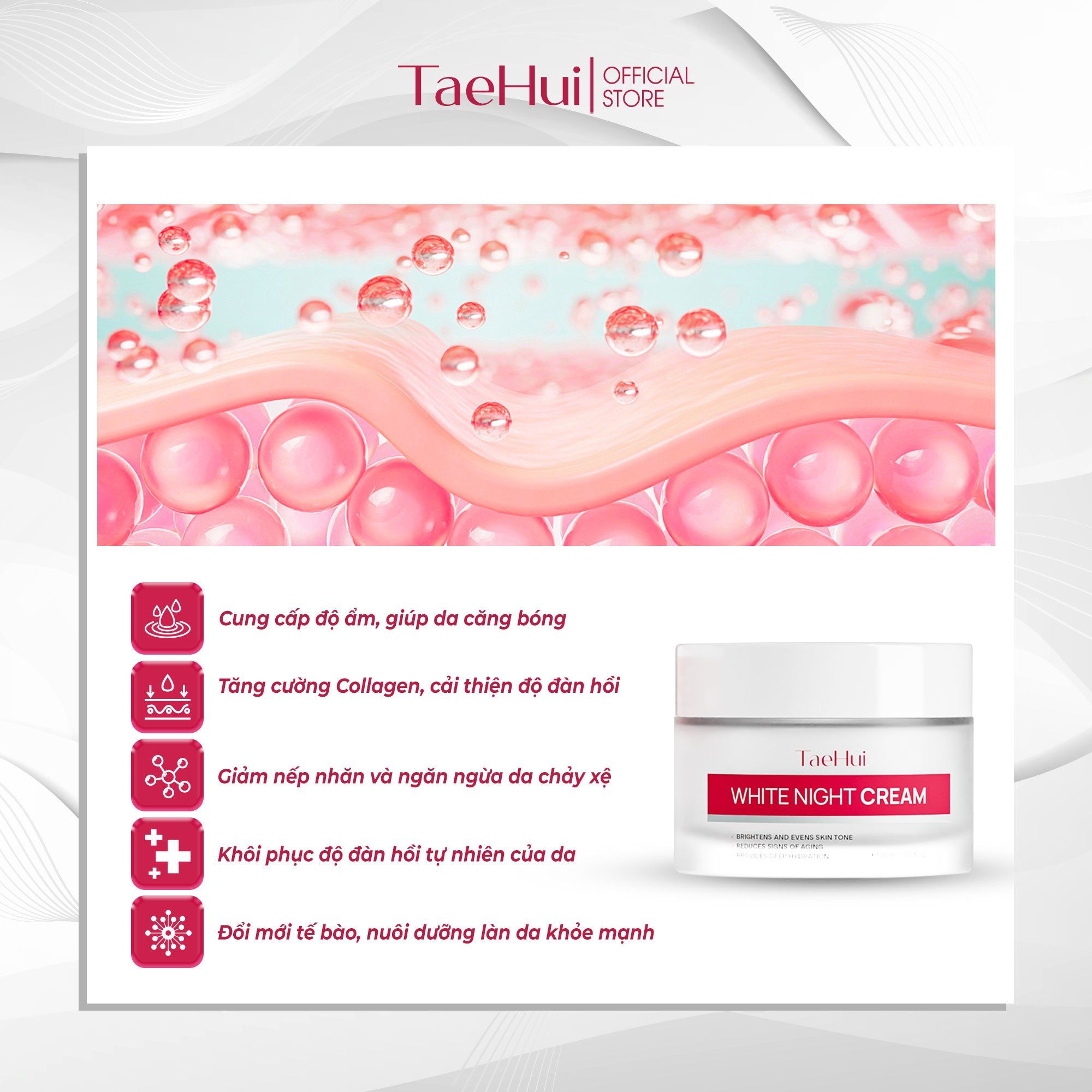  Kem Dưỡng Da Ban Đêm TaeHui Làm Trắng, Mờ Nám, Tái Tạo Da Với Niacinamide, Alpha-Arbutin và Hyaluronic Acid 50g 