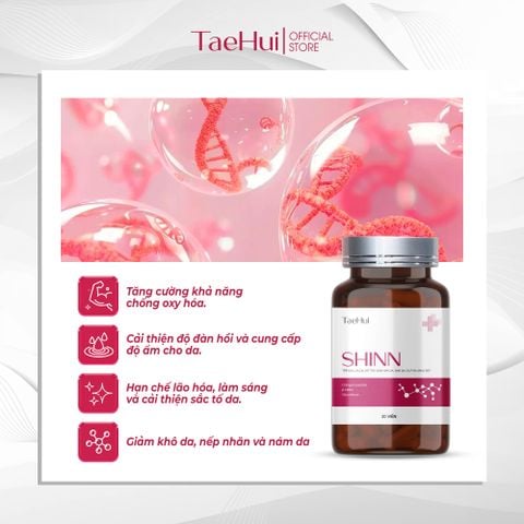  Viên uống TaeHui Shinn Sạch Nám, Trắng Da Glutathione 2000mcg & Collagen Peptide 2000mcg, Tăng Đàn Hồi Da 60 Viên 