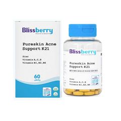 BLISSBERRY Pureskin Acne Support K21 - Hỗ trợ hạn chế quá trình oxy hóa, giúp tăng cường sức khỏe làn da (Hộp 60 viên)