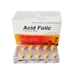 Acid Folic - Điều trị và phòng tình trạng thiếu acid folic (Hộp 10 vỉ x 10 viên)