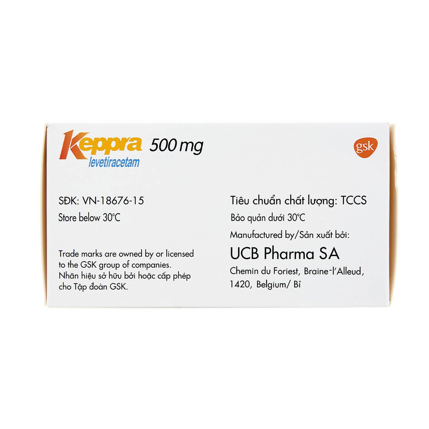 Keppra 500mg Điều trị các cơn động kinh cục bộ (Hộp 6 vỉ x 10 viên