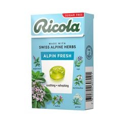 Kẹo thảo mộc Ricola Alpin Fresh (Không đường) - Giúp giảm ho, thông cổ mát họng, hỗ trợ giảm viêm họng, khàn tiếng (Hộp 40g)