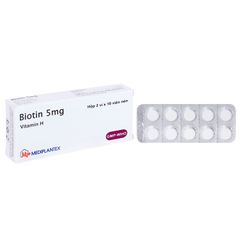 Biotin 5mg - Điều trị các trường hợp thiếu hụt biotin (Hộp 2 vỉ x 10 viên)