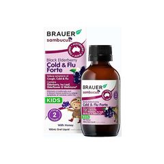 Brauer Kid Elderberry Cold & Flu - Hỗ trợ giảm các triệu chứng ho, sổ mũi do cảm, cảm lạnh thông thường (Hộp 1 chai 100ml)