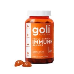 Thực phẩm bảo vệ sức khỏe Goli Nutrition Triple Action Immune Gummies - Bổ sung vitamin C, D, Kẽm và các chất chống oxy hóa giúp tăng cường và duy trì hệ thống miễn dịch khỏe mạnh (Hộp 1 lọ 60 viên)