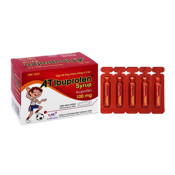 A.T Ibuprofen Syrup 100mg/5ml Giảm đau, hạ sốt, kháng viêm (Hộp 30 ố