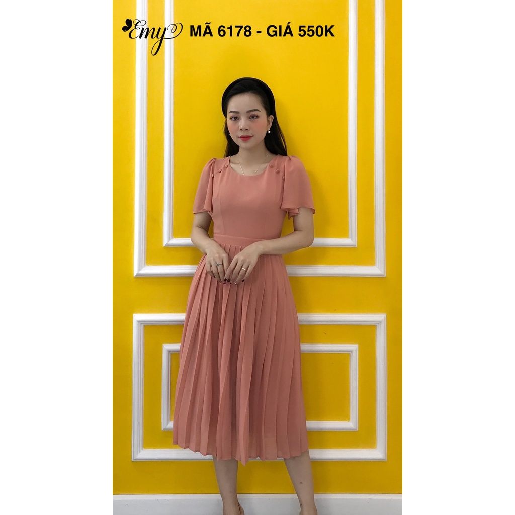 Váy EMY EM6321 Nữ Maxi Hoa Ngực Xếp Nhíu