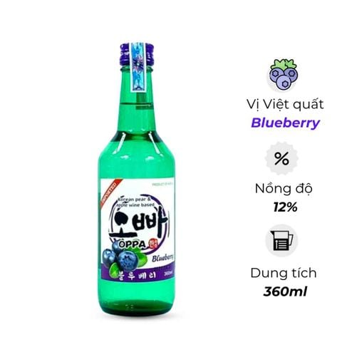 Rượu Soju Hàn Quốc Oppa vị Việt Quất Blueberry 360ml
