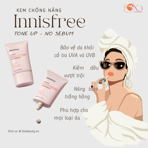 Kem chống nắng kiềm dầu nâng tone Innisfree Tone-up No Sebum Sunscreen Ex Spf50 PA++++