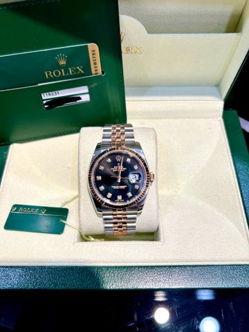  Rolex Datejust 116231 Demi Mặt Số Tia Đen 36mm - Cọc Số Kim Cương 