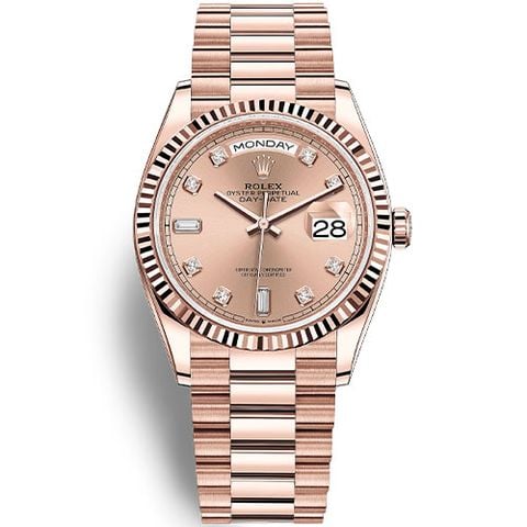  Đồng Hồ Rolex Daydate 118235 Rose Gold 36mm _ Cọc Số Kim Cương 