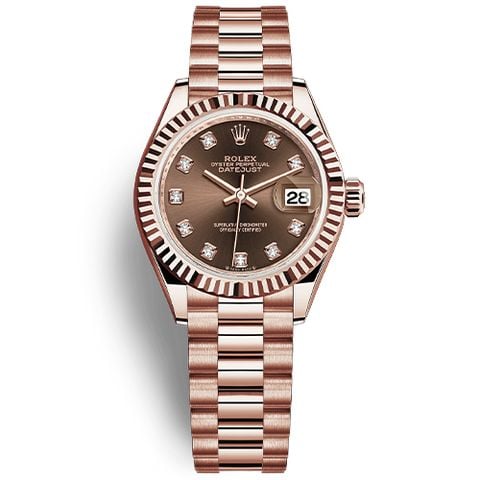  ROLEX LADY DATEJUST 279175 ROSE GOLD DIAL CHOCOLATE 28MM - CỌC SỐ KIM CƯƠNG 