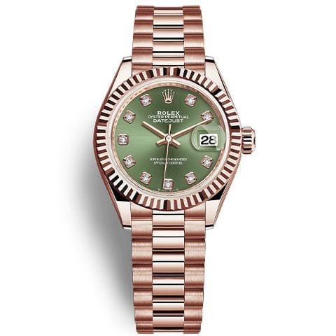  ROLEX LADY DATEJUST 279175 ROSE GOLD DIAL OLIVE 28MM - CỌC SỐ KIM CƯƠNG 