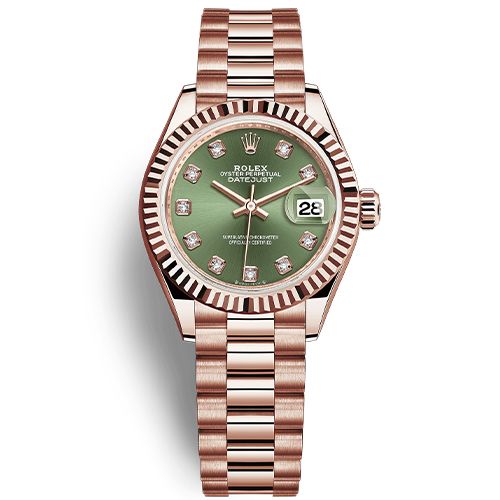  ROLEX LADY DATEJUST 279175 ROSE GOLD DIAL OLIVE 28MM - CỌC SỐ KIM CƯƠNG 