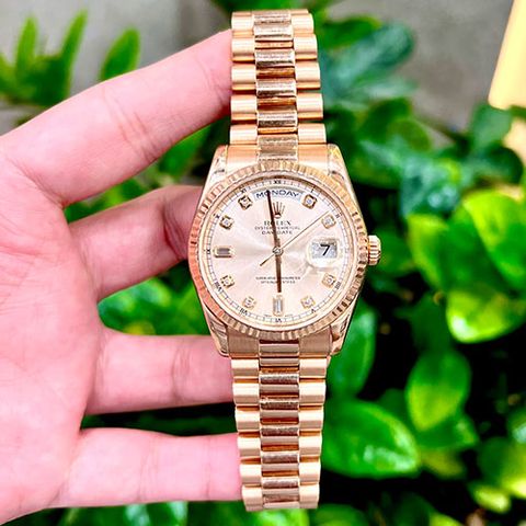  Đồng Hồ Rolex Daydate 118235 Rose Gold 36mm _ Cọc Số Kim Cương 