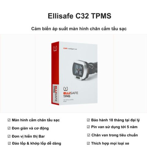  Hệ Thống Cảm Biến Cảnh Báo Áp Suất Lốp C32 Gắn Chân Tẩu Sạc 