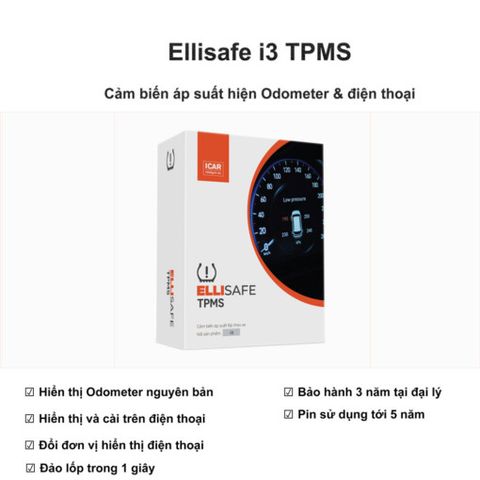  Cảm Biến Áp Suất Lốp Theo Xe ELLISAFE I3 (Hiển Thị ODO) Quản Lý Bằng Điện Thoại 