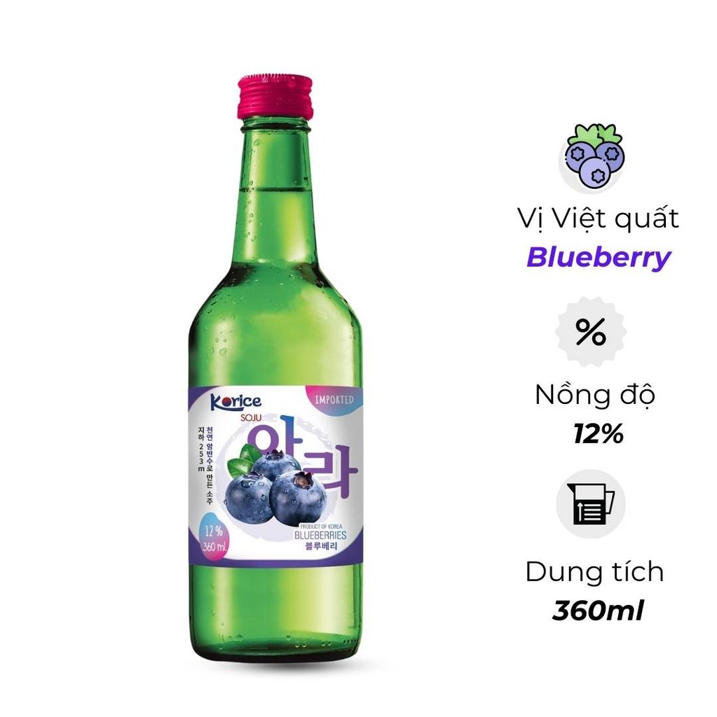  Rượu Soju Hàn Quốc Korice vị Việt Quất Blueberry 360ml 