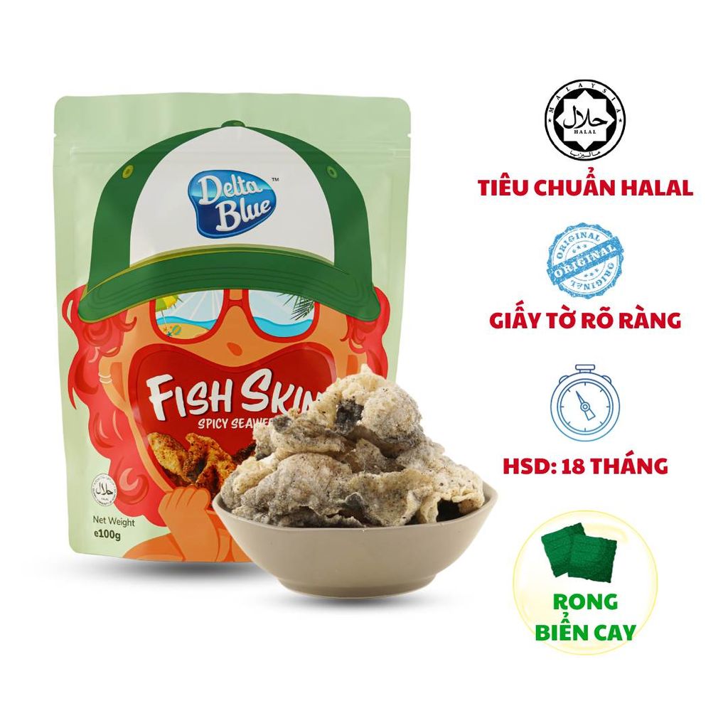 Da cá chiên giòn vị rong biển cay Delta Blue 100g – Fish skin snack Sp ...