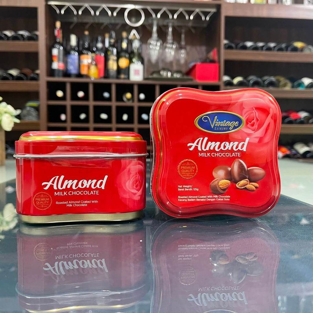  Hộp Socola Sữa Hạt Hạnh Nhân Almond Vintage Luxury 125g Màu Đỏ 