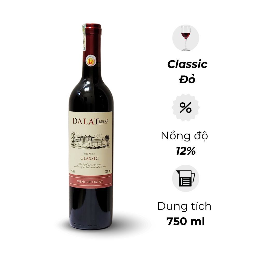 Rượu Vang Dalatbeco Classic Đỏ 750ml 12% vol 