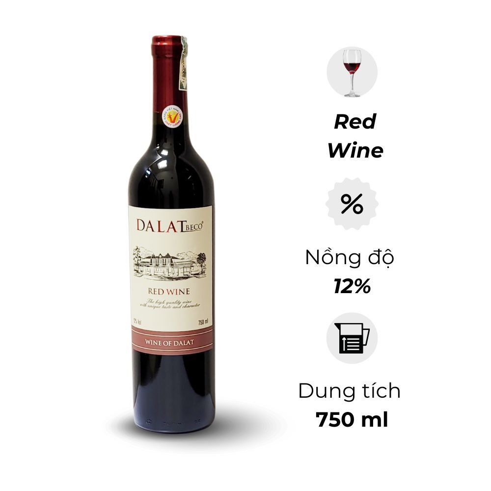  Rượu Vang Dalatbeco Đỏ 750ml 12% vol 