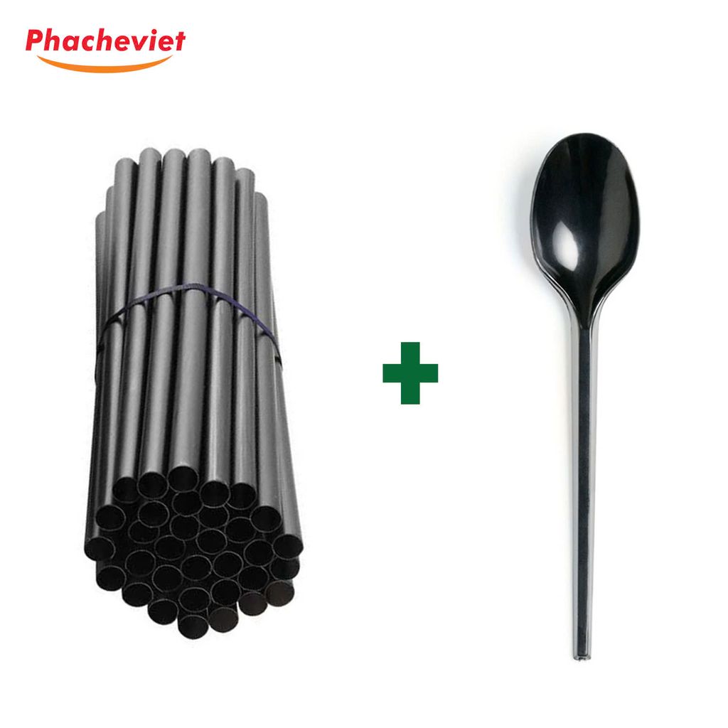 Combo Ống Hút Phi 12 Muỗng 15cm Đen