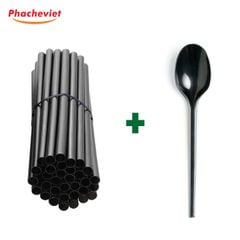 Combo Ống Hút Phi 12 Muỗng 15cm Đen