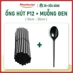 Combo Ống Hút Phi 12 Muỗng 15cm Đen