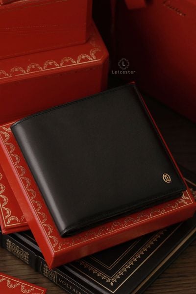  CARTIER Black Leather Bifold Men's Wallet 