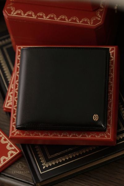  CARTIER Black Leather Bifold Men's Wallet 