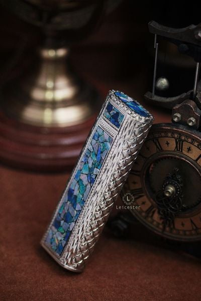  Bật Lửa ROYKING CARTIER Bạc Khối Khảm Đá Opal 