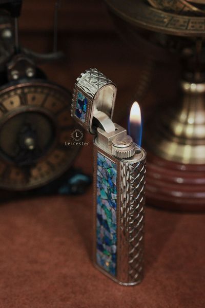  Bật Lửa ROYKING CARTIER Bạc Khối Khảm Đá Opal 