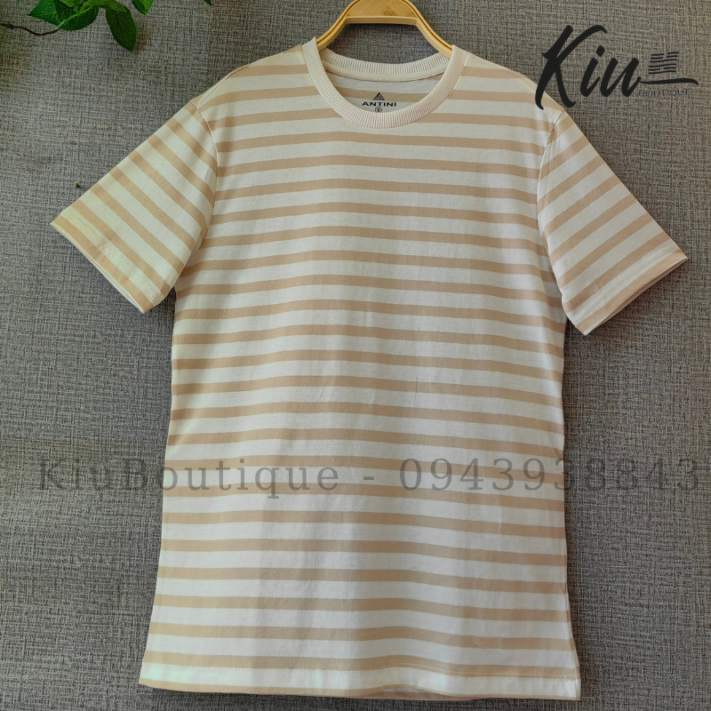 Áo thun thể thao kẻ sọc form rộng tay lỡ cổ tròn