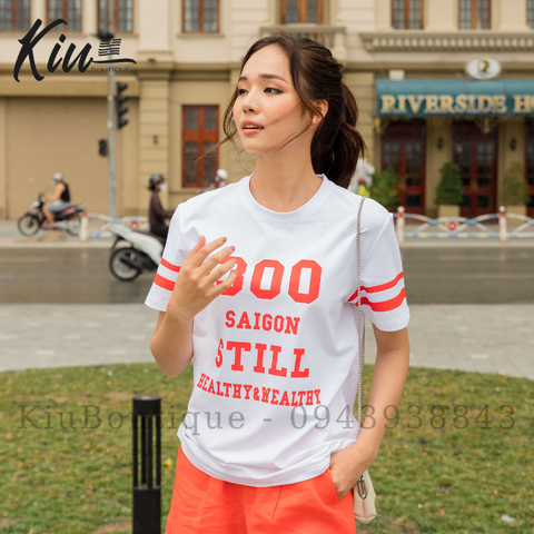 Áo thun nữ form rộng tay lỡ Antini - Saigon Still 300SG - Trắng