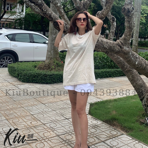 Áo thun tron thể thao form rộng tay lỡ cổ tròn  2 chiều