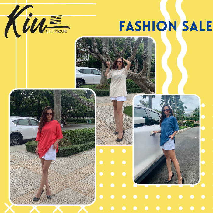 Áo thun tron thể thao form rộng tay lỡ cổ tròn  2 chiều
